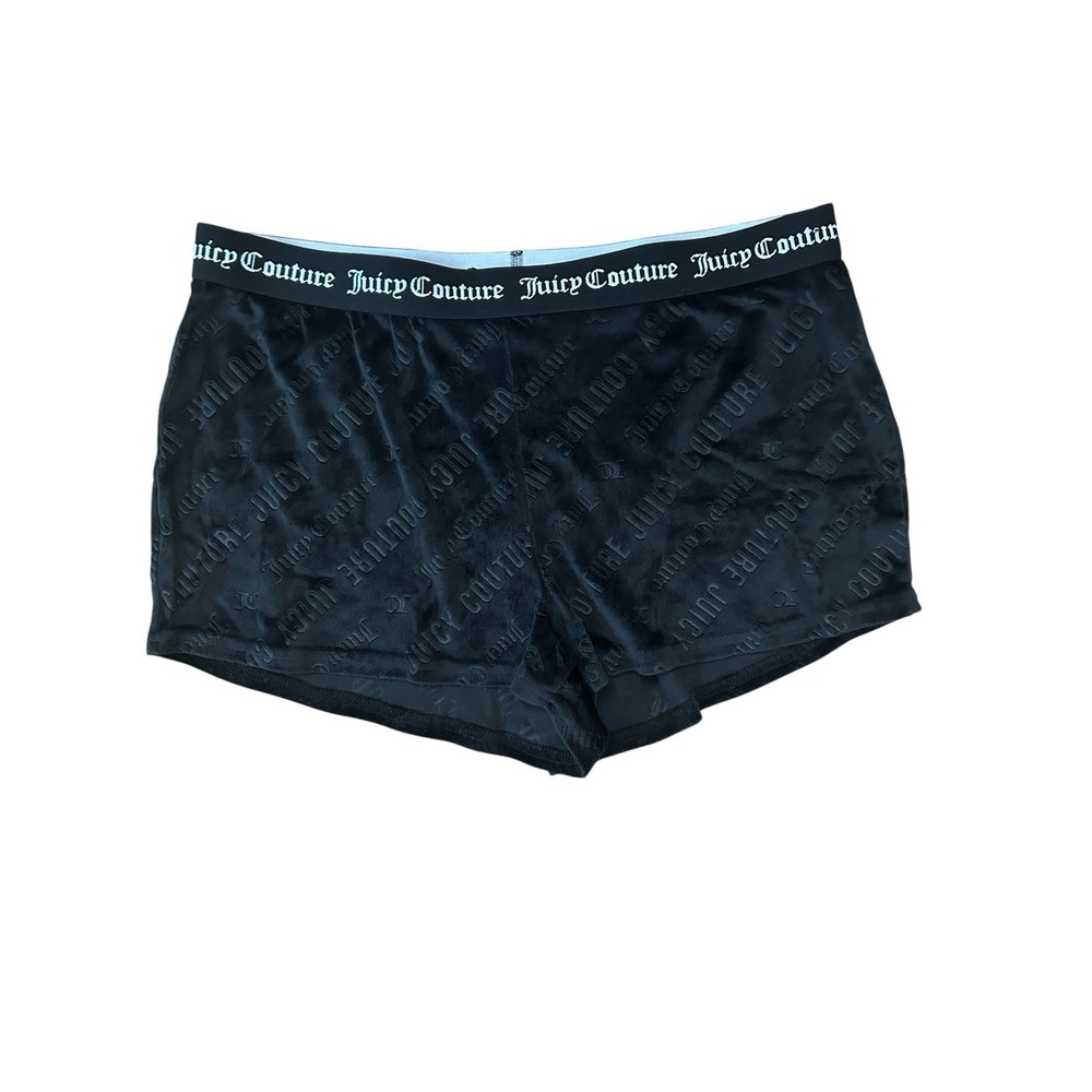 Juicy Couture Sleep Shorts Womens Large Black Velour Embossed Pajama Lounge Y2K